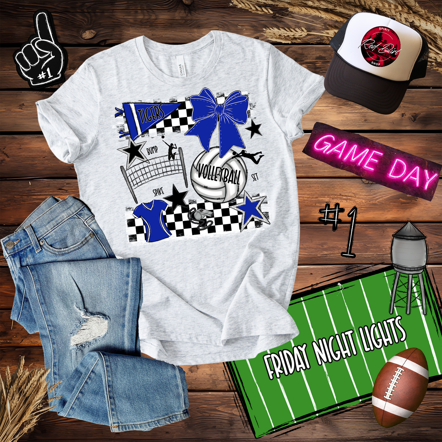 Tigers Checkered Volleyball Spirit Design