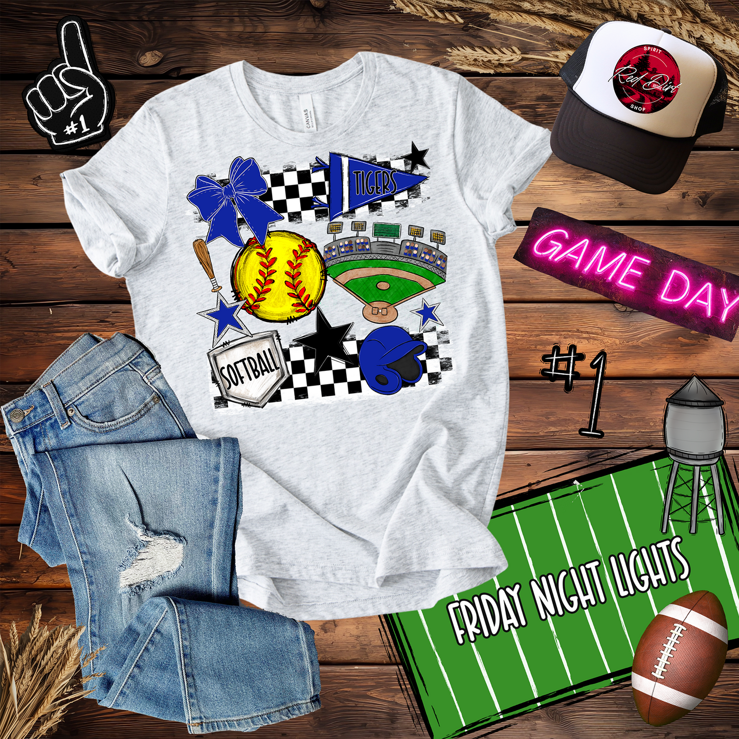 Tigers Softball Checkers Spirit Design
