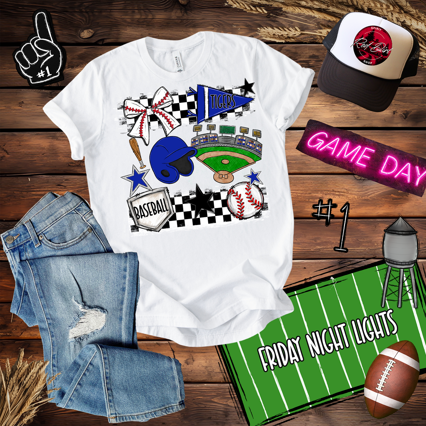Tigers Baseball Checkers Spirit Design