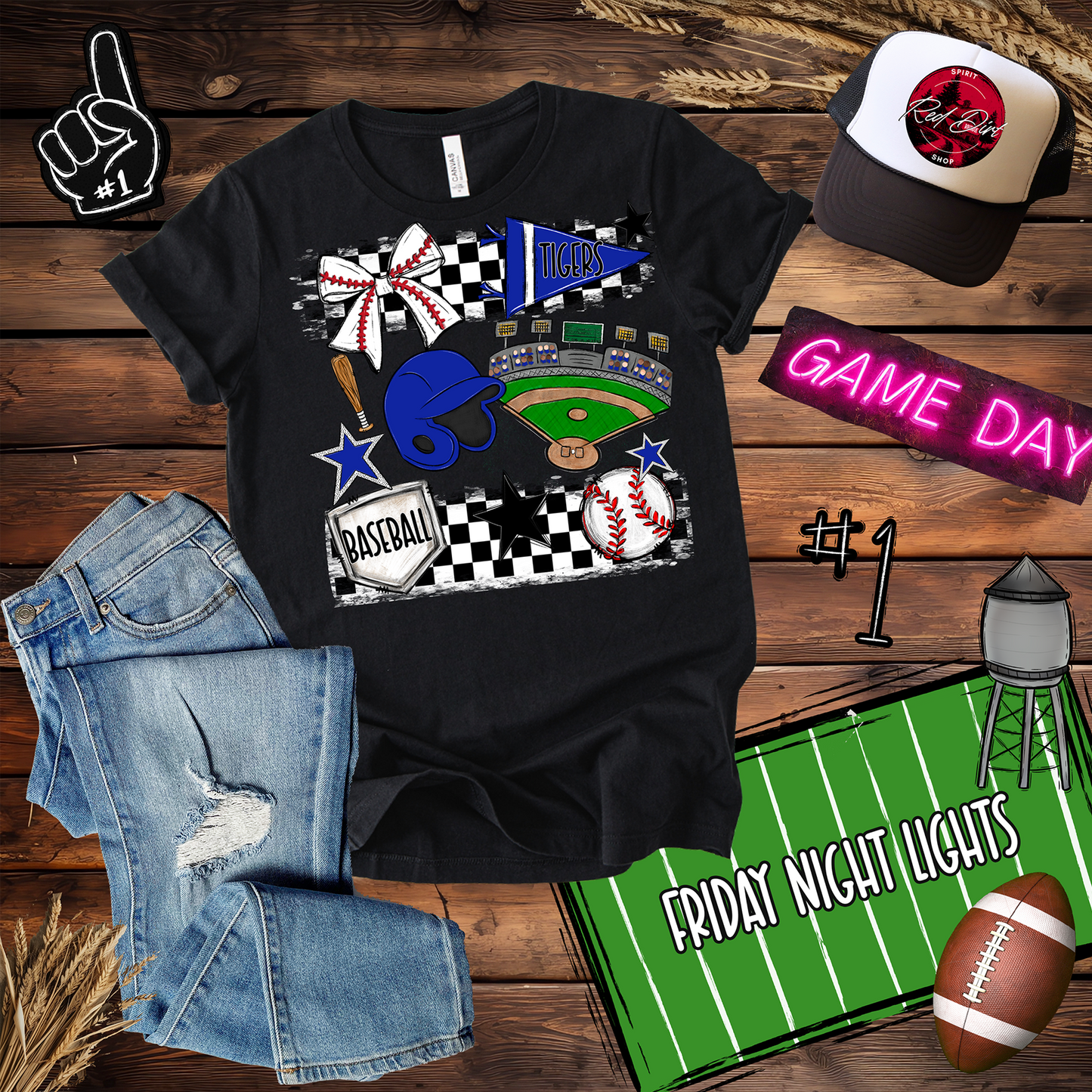 Tigers Baseball Checkers Spirit Design