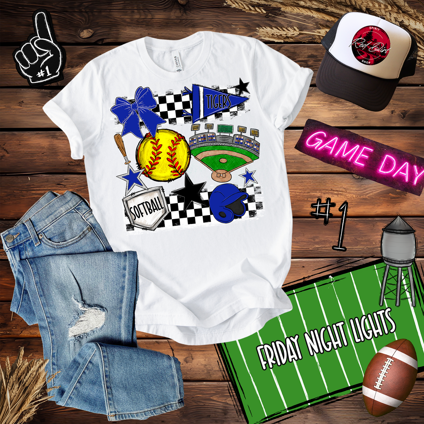 Tigers Softball Checkers Spirit Design