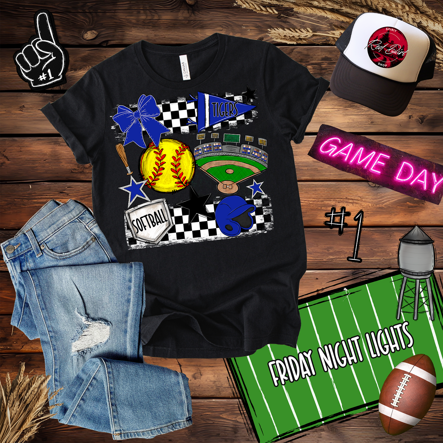 Tigers Softball Checkers Spirit Design