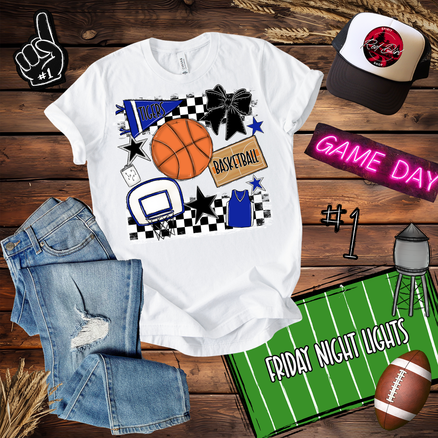 Tigers Basketball Checkers Spirit Design