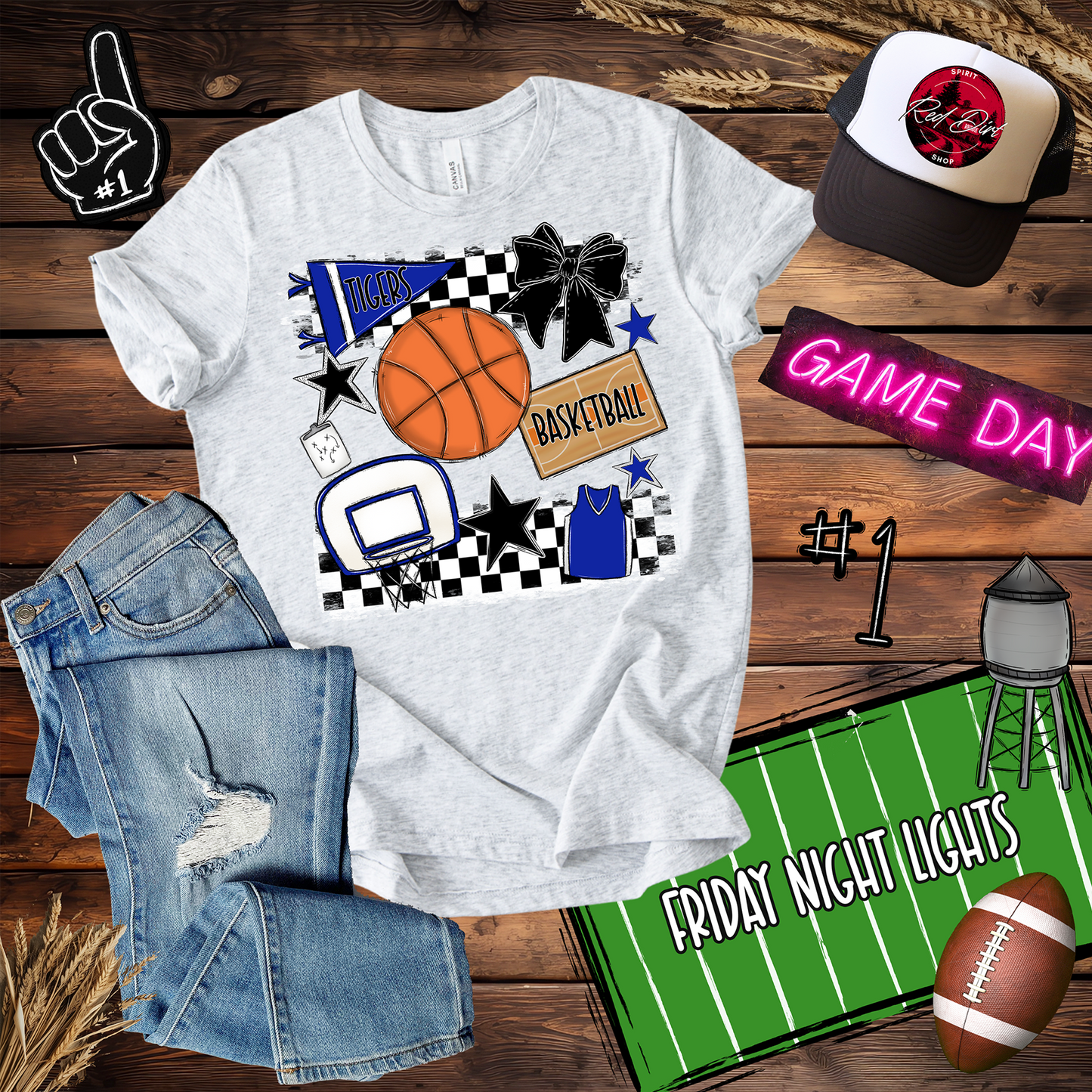 Tigers Basketball Checkers Spirit Design