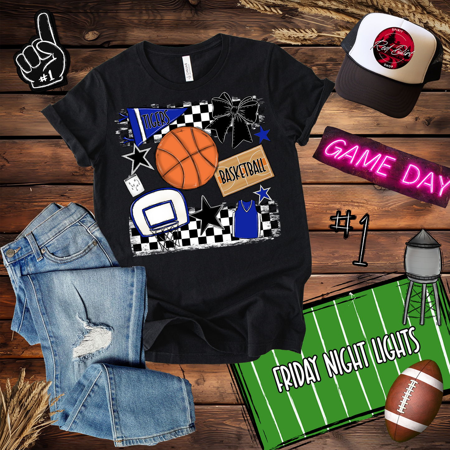 Tigers Basketball Checkers Spirit Design