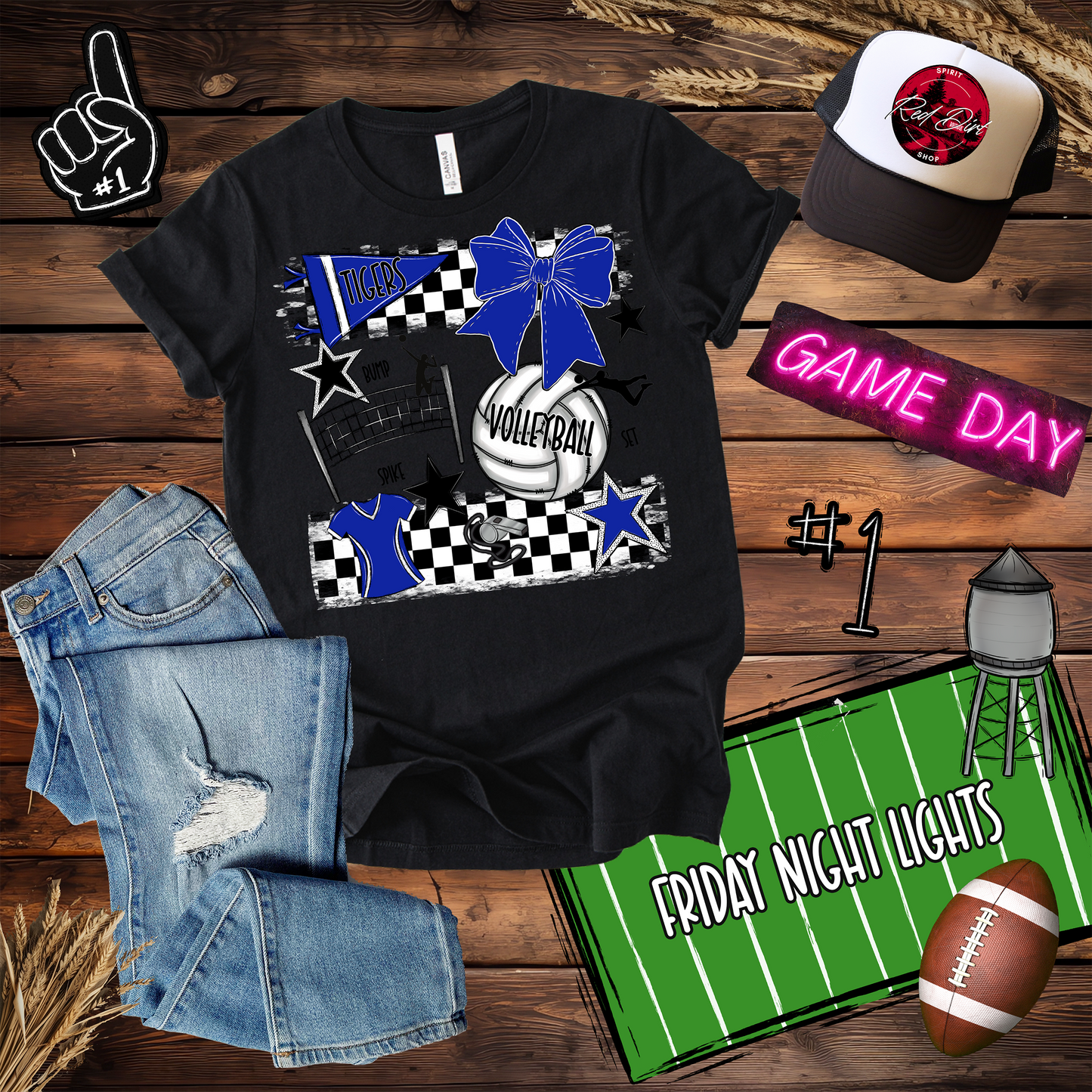 Tigers Checkered Volleyball Spirit Design