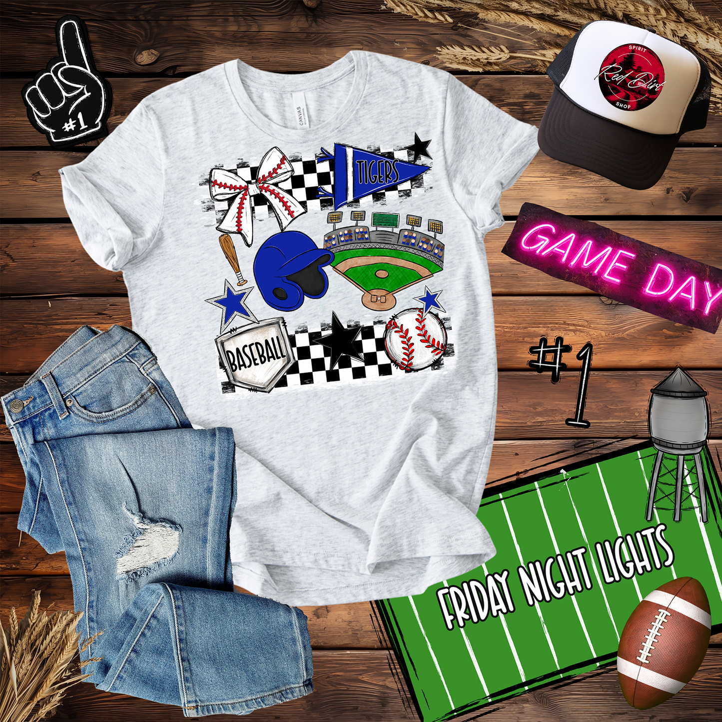 Tigers Baseball Checkers Spirit Design