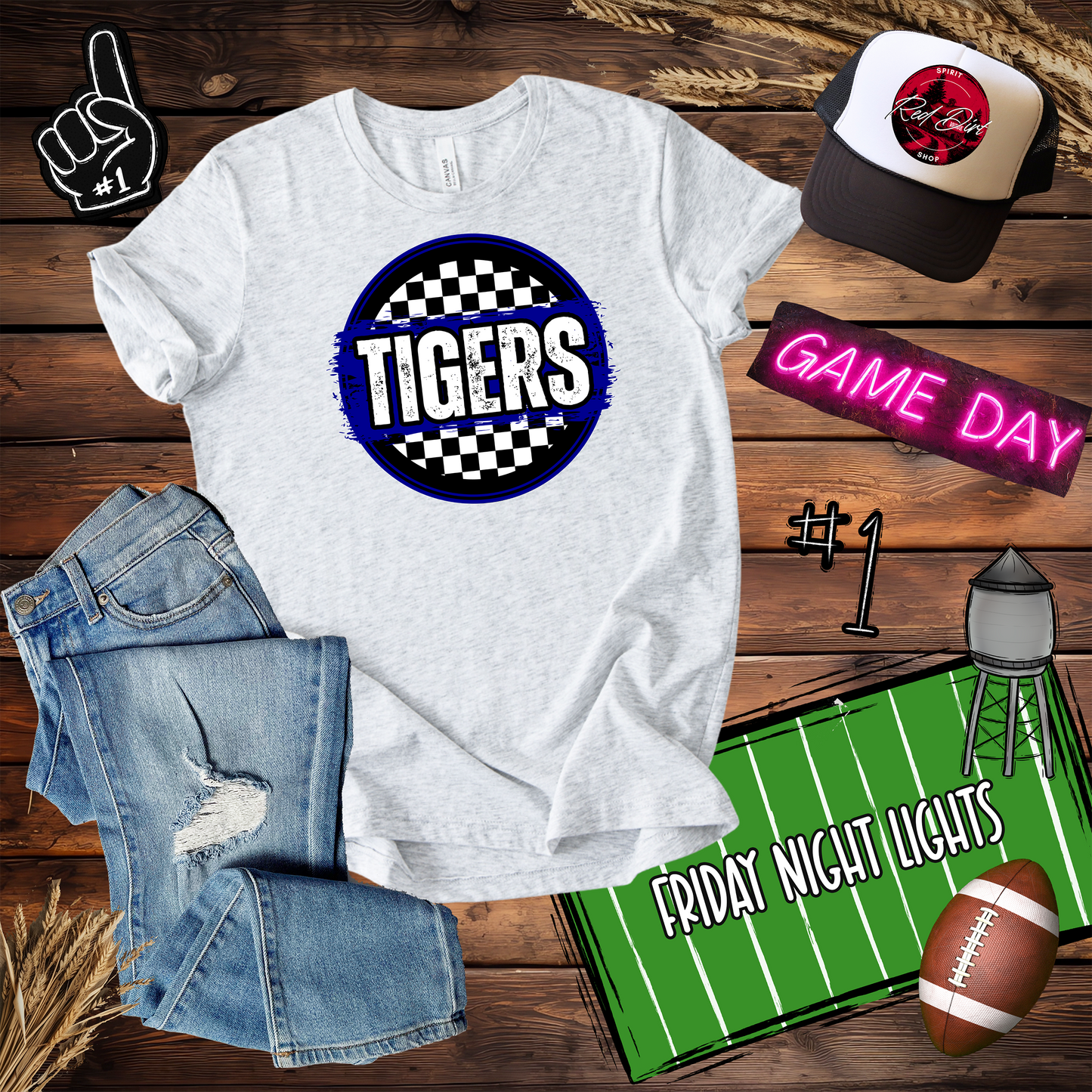 Tigers Checkered Circle Spirit Design